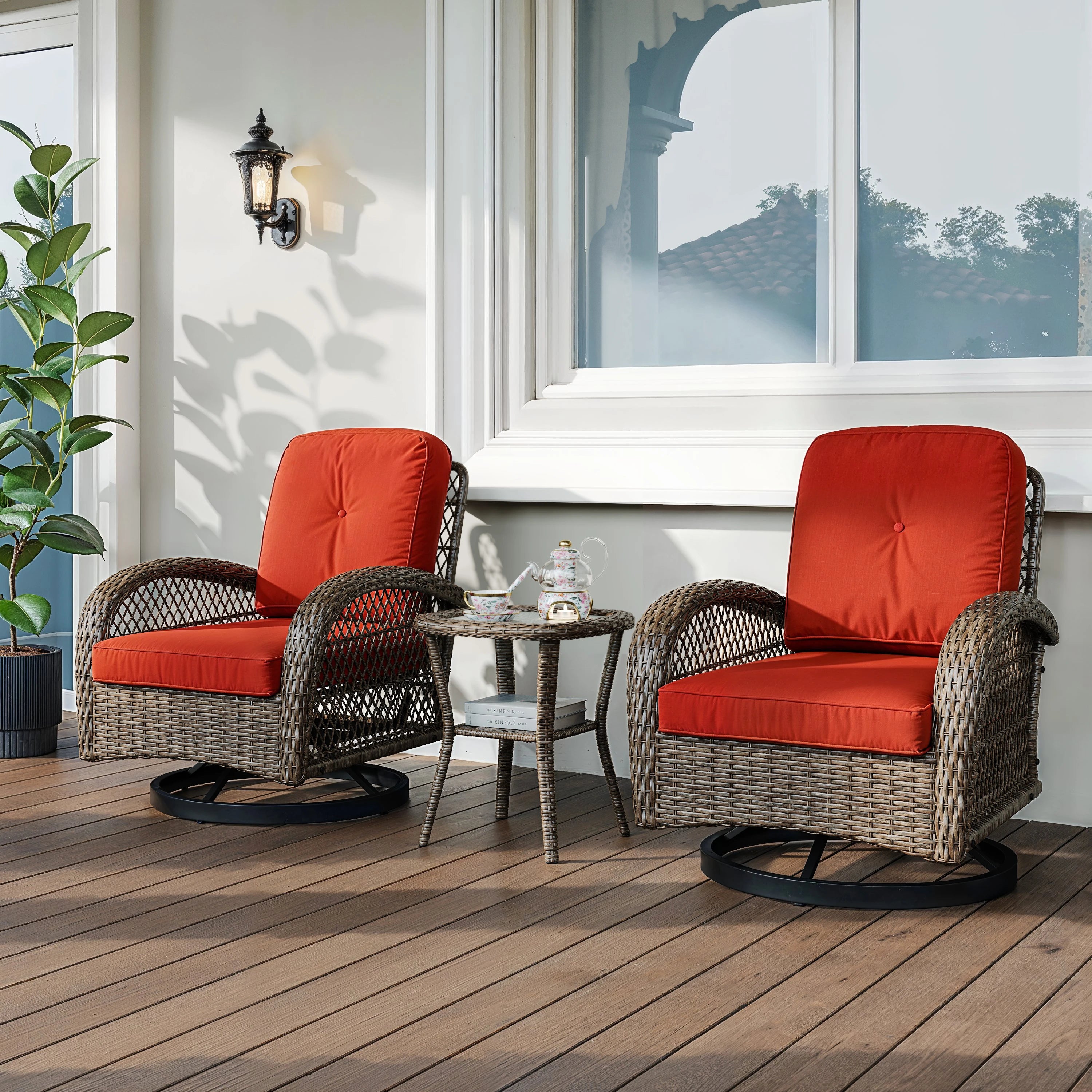 3-Piece Patio Furniture Set with Rotating Rocking Chairs: