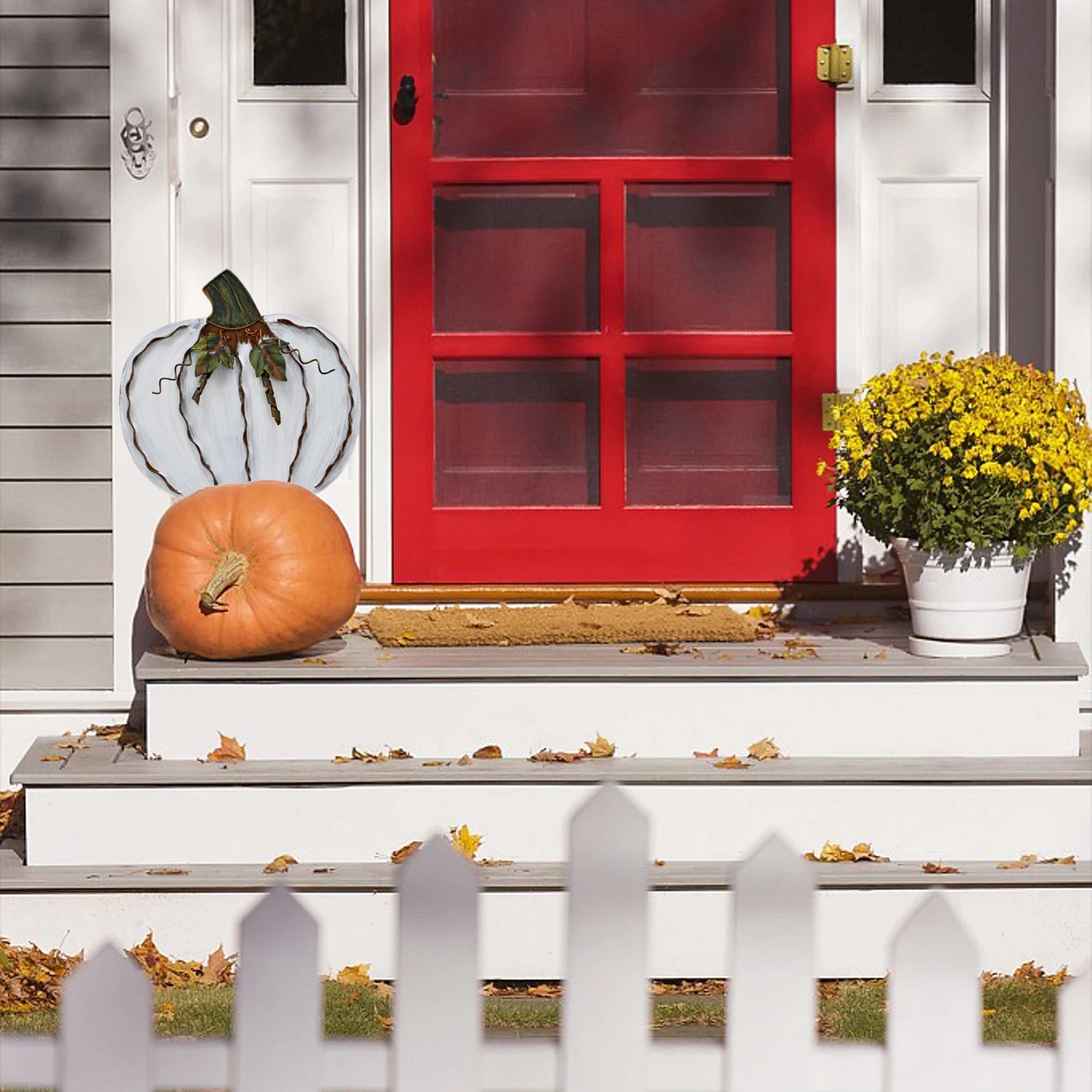 2PCS 17.5" Metal Pumpkin Garden Stakes