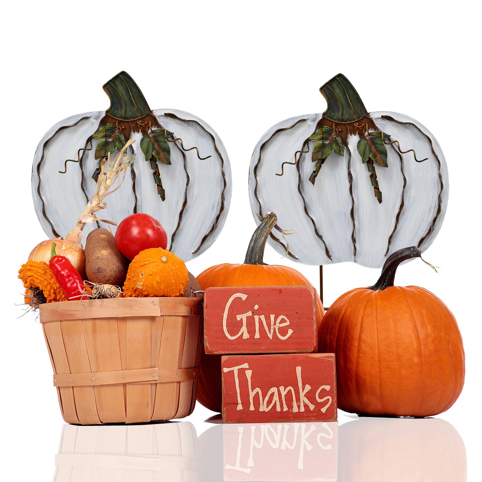 2PCS 17.5" Metal Pumpkin Garden Stakes