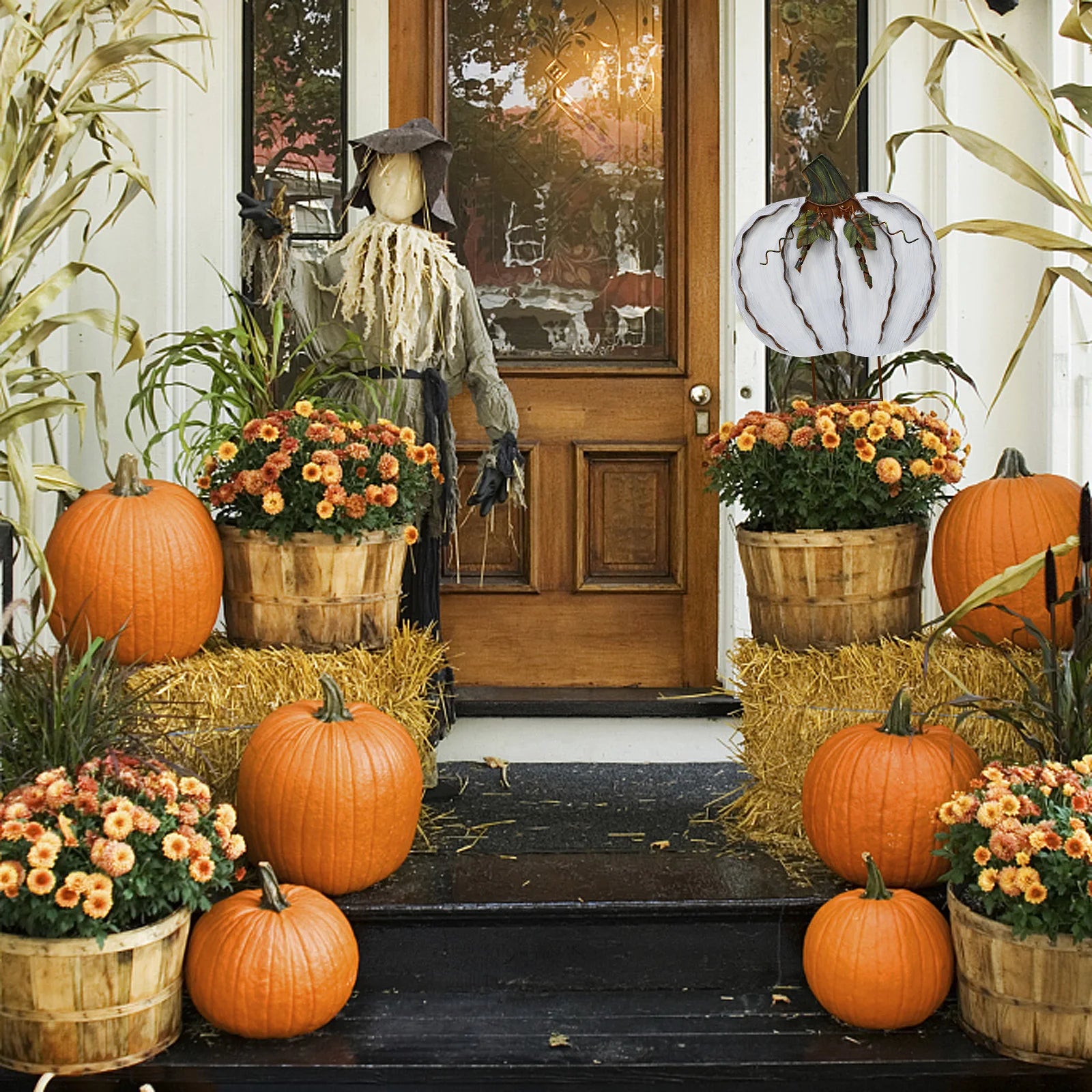 2PCS 17.5" Metal Pumpkin Garden Stakes