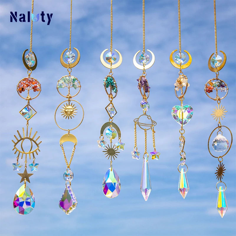Tree of Life Agate Moon Suncatcher Crystal Pendant: