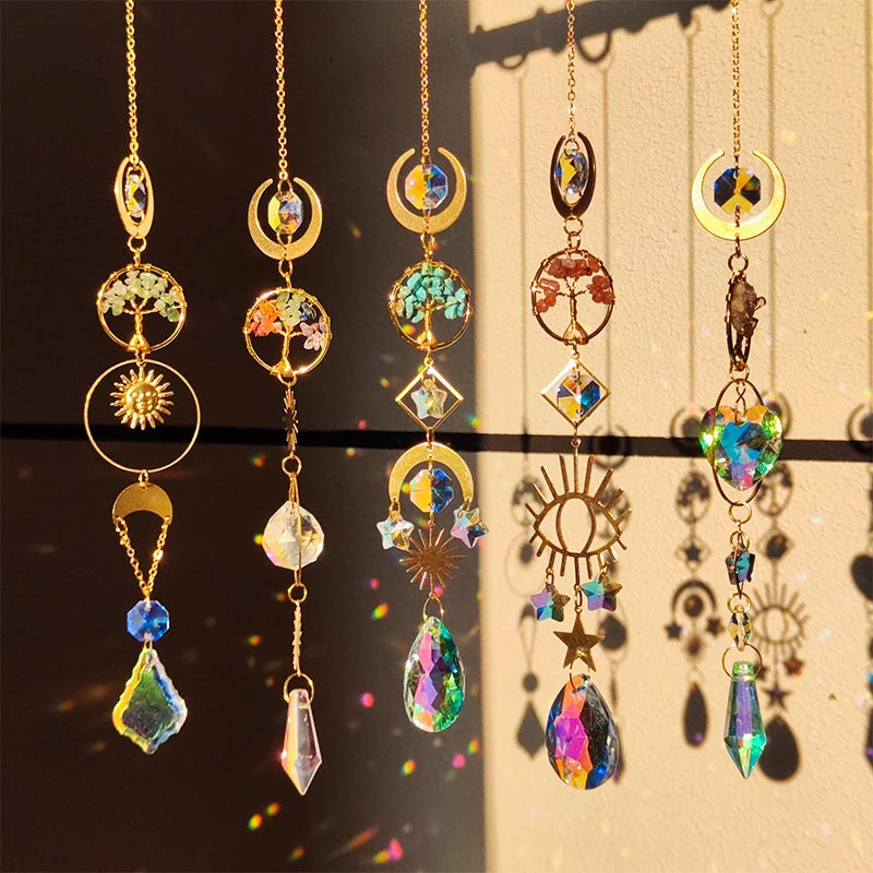 Tree of Life Agate Moon Suncatcher Crystal Pendant: