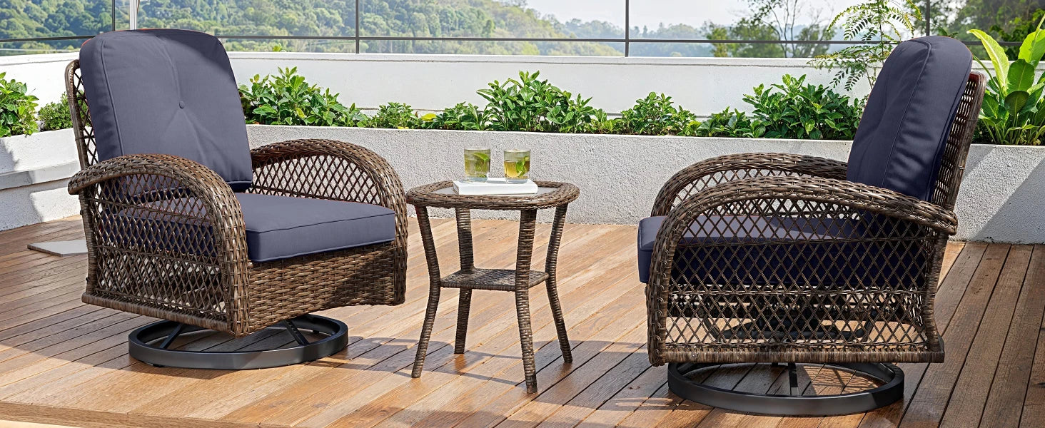3-Piece Patio Furniture Set with Rotating Rocking Chairs:
