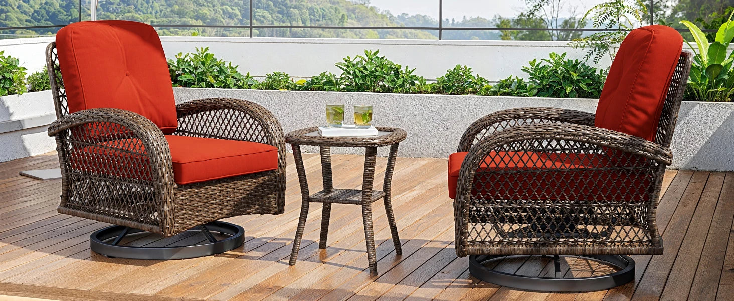 3-Piece Patio Furniture Set with Rotating Rocking Chairs: