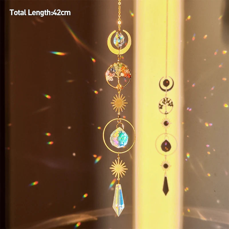 Tree of Life Agate Moon Suncatcher Crystal Pendant: