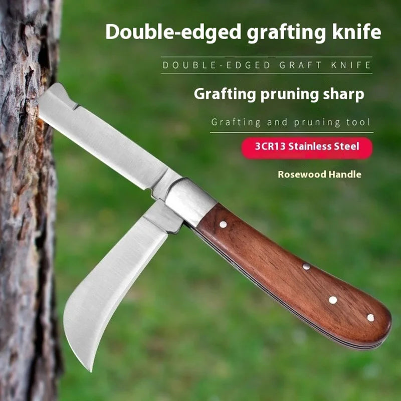 Folding Grafting Knife with Wooden Handle