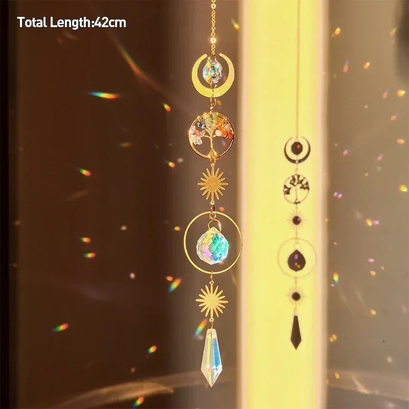 Tree of Life Agate Moon Suncatcher Crystal Pendant: