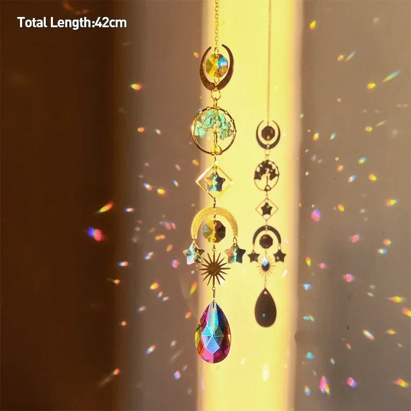 Tree of Life Agate Moon Suncatcher Crystal Pendant: