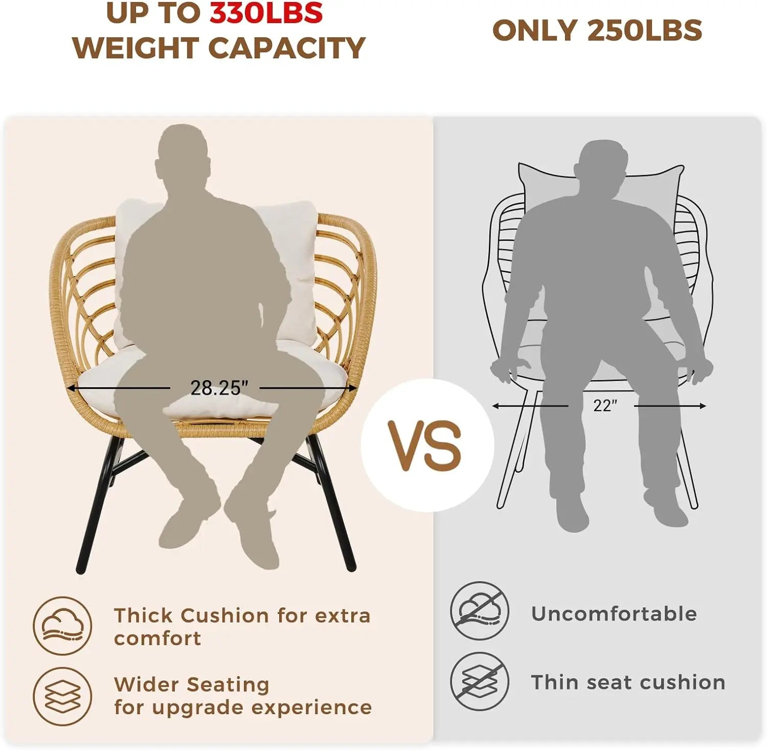 3-Piece Wicker Patio Set – Sofa with Beige Cushions & Coffee Table