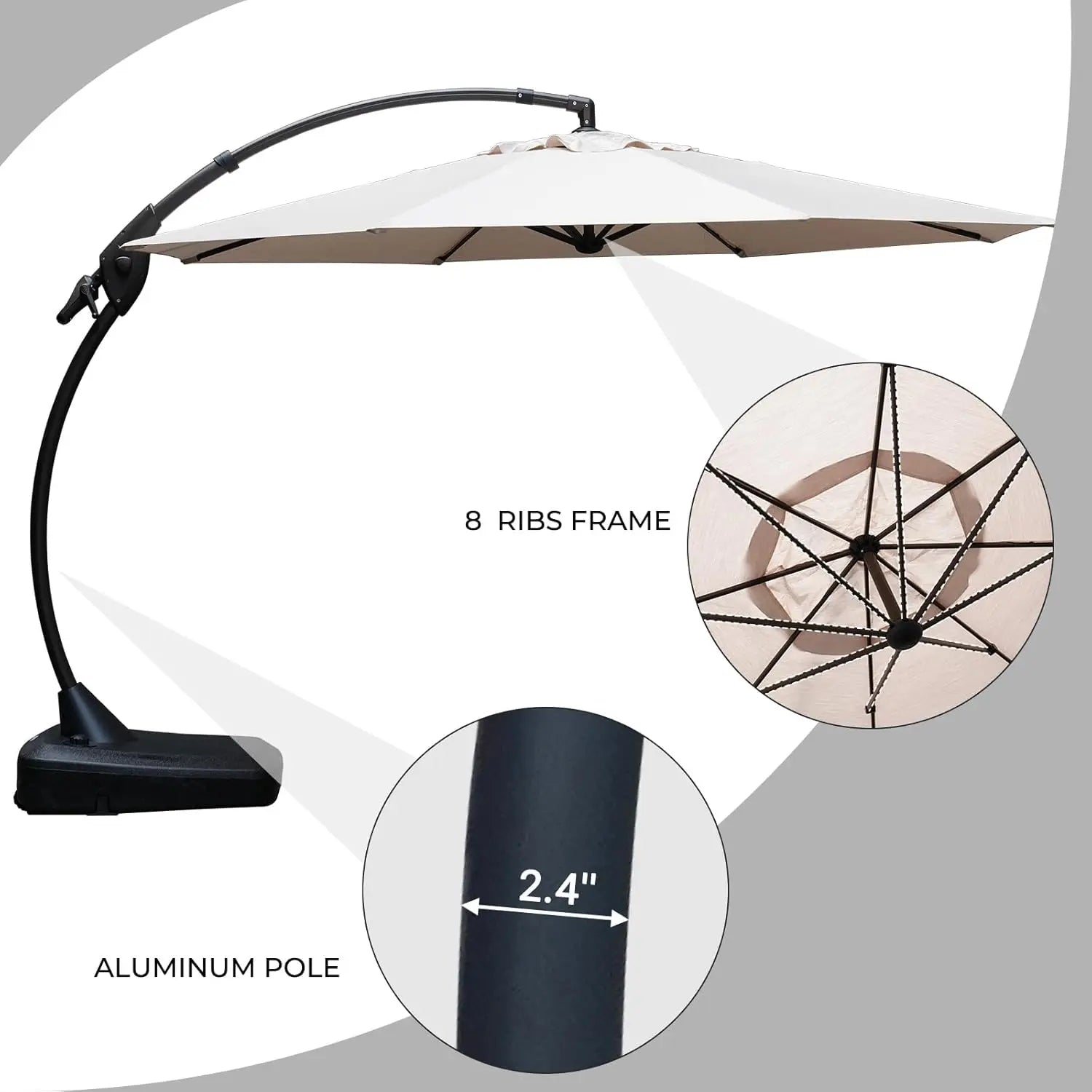 12FT Cantilever Patio Umbrella – Large Offset Round Umbrella with Base