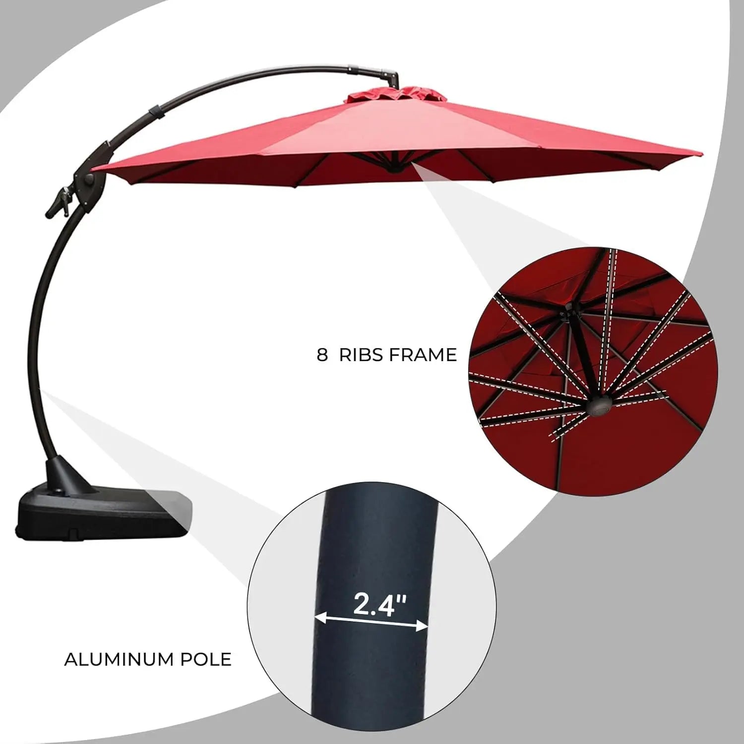 12FT Cantilever Patio Umbrella – Large Offset Round Umbrella with Base