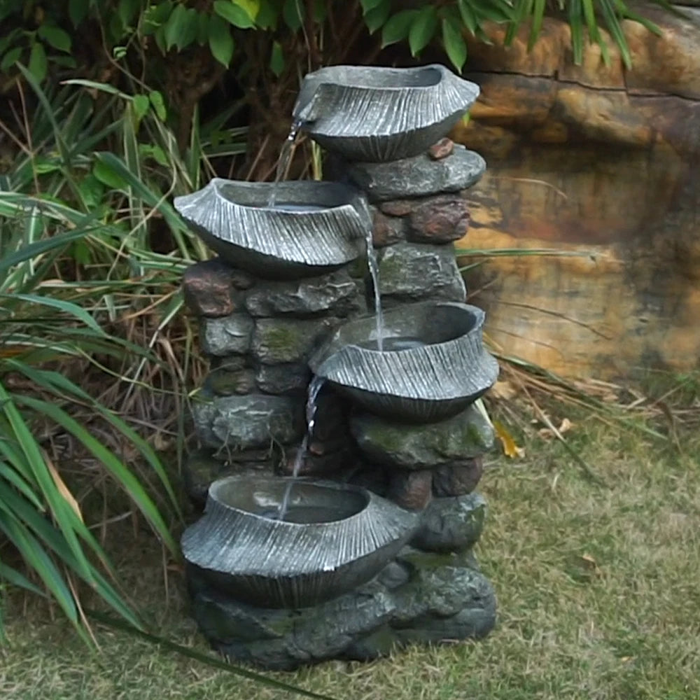 19x15x31.5" 4-Tier Rock Bowl Water Fountain