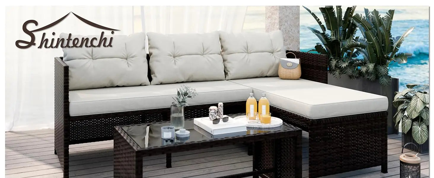 Shintenchi 3-Piece Wicker Patio Set – All-Weather Rattan Outdoor Sofa Set
