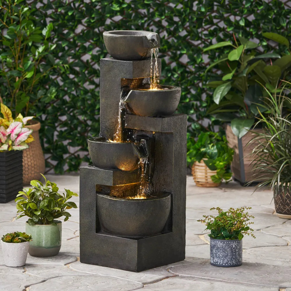 42.25" High 3-Tier Outdoor Floor Fountain with Light