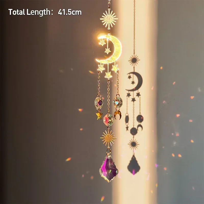 Tree of Life Agate Moon Suncatcher Crystal Pendant: