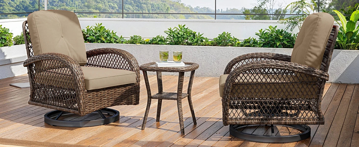 3-Piece Patio Furniture Set with Rotating Rocking Chairs: