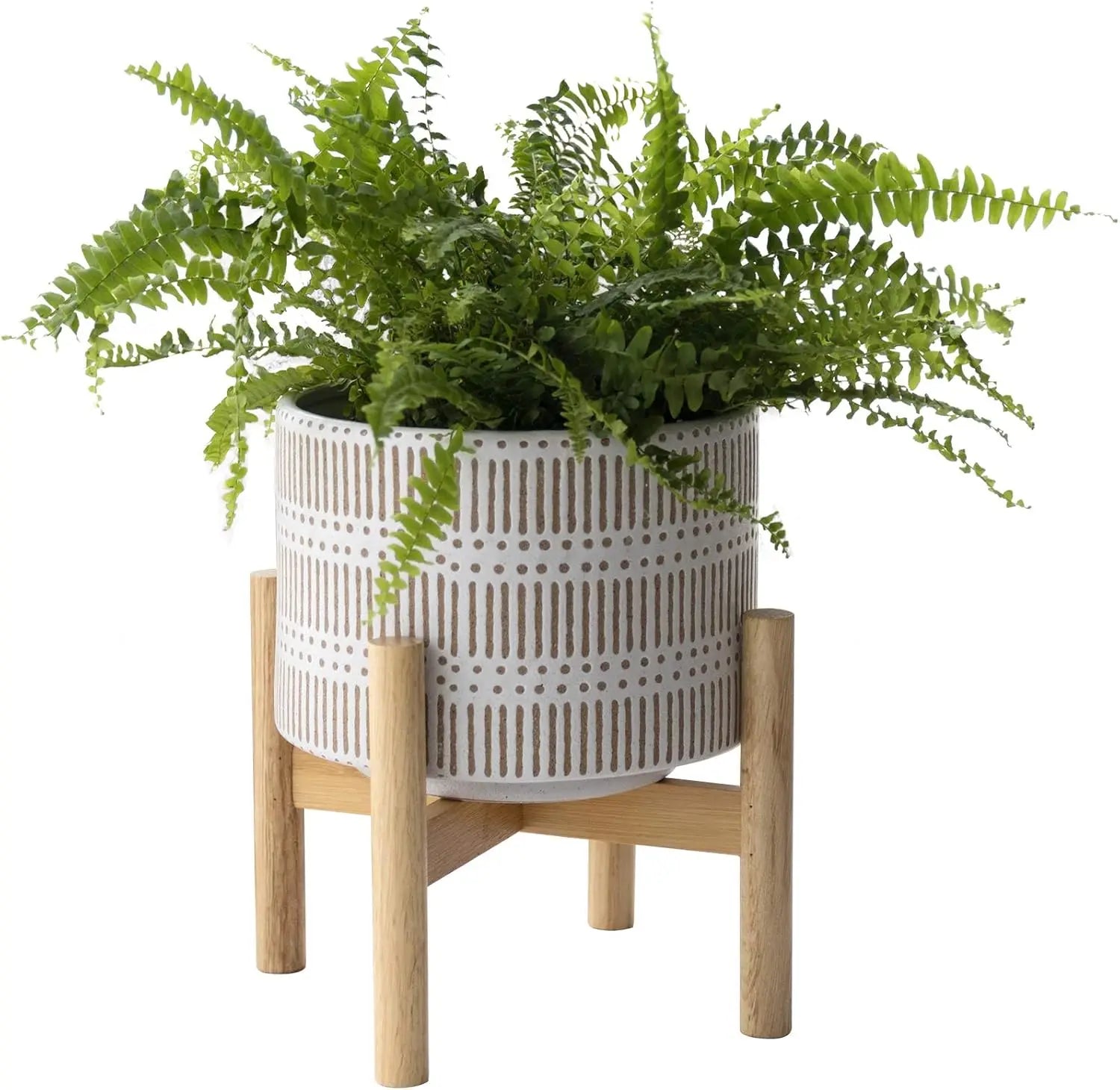 Ceramic Plant Pot with Wood Stand
