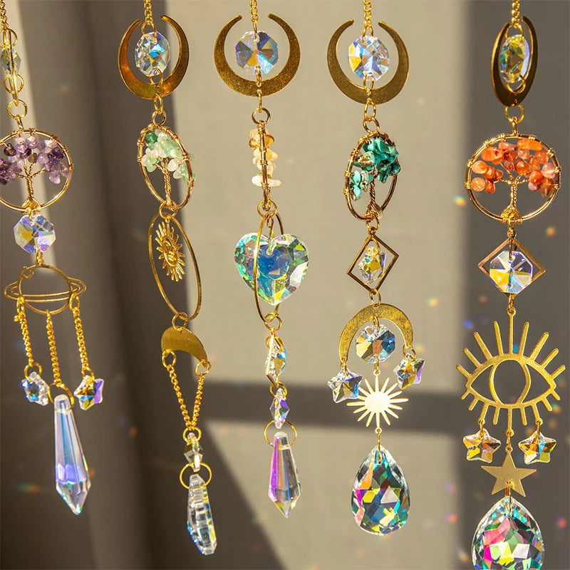 Tree of Life Agate Moon Suncatcher Crystal Pendant: