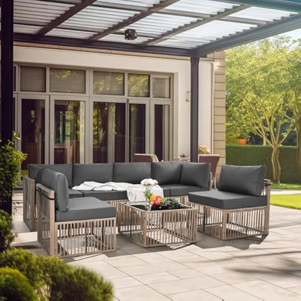 Pamapic 7-Piece Patio Sectional Set – All-Weather Wicker Outdoor Furniture