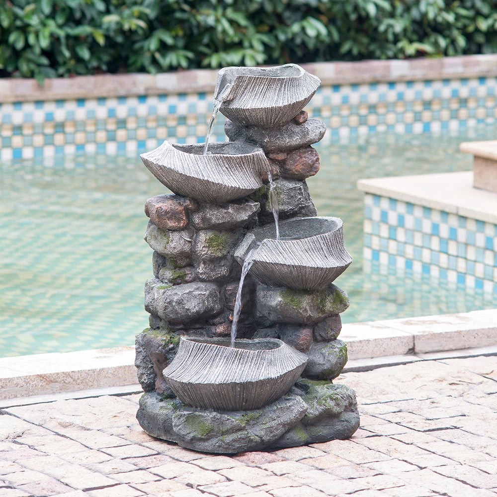 19x15x31.5" 4-Tier Rock Bowl Water Fountain