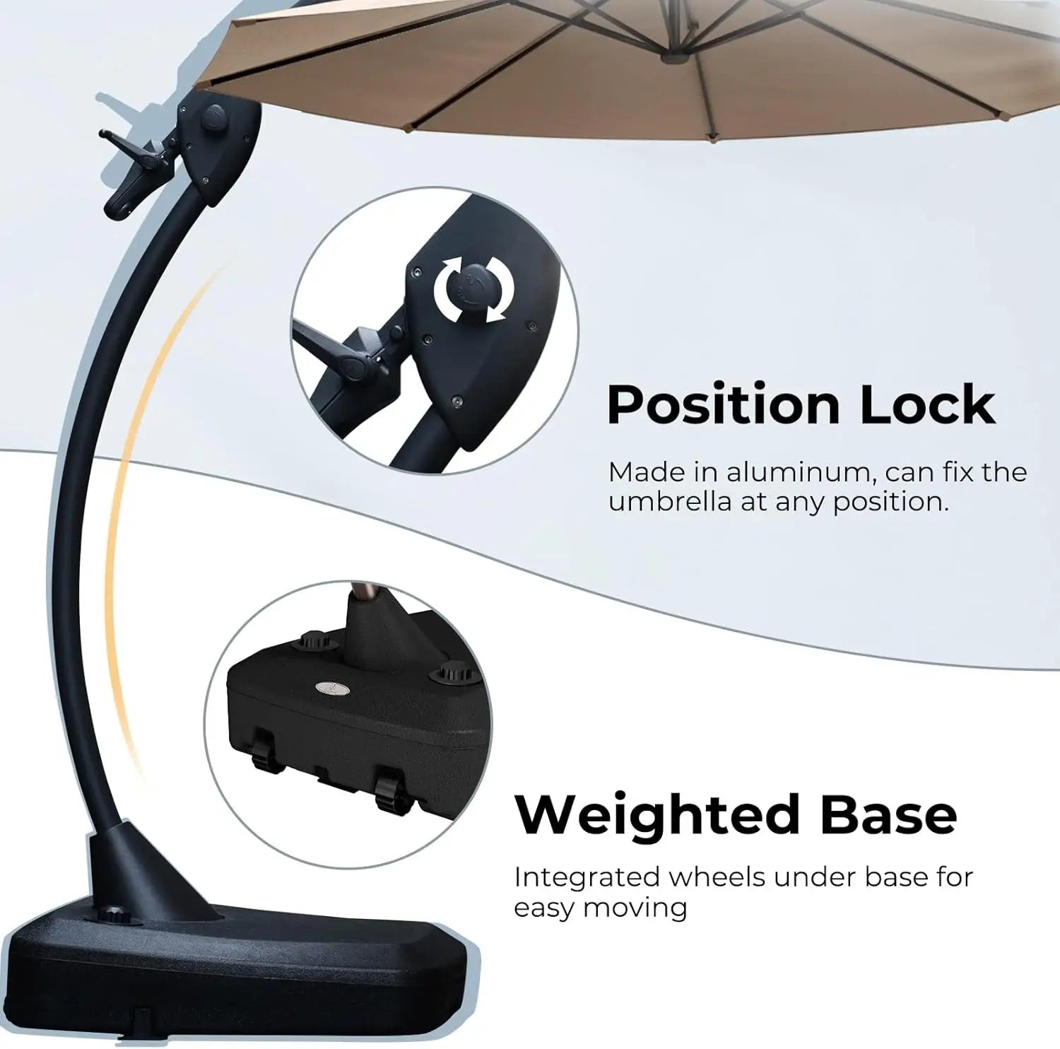 12FT Cantilever Patio Umbrella – Large Offset Round Umbrella with Base