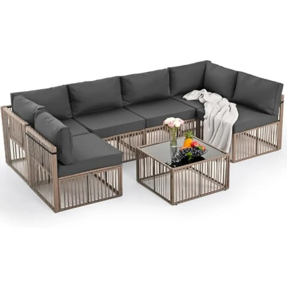 Pamapic 7-Piece Patio Sectional Set – All-Weather Wicker Outdoor Furniture