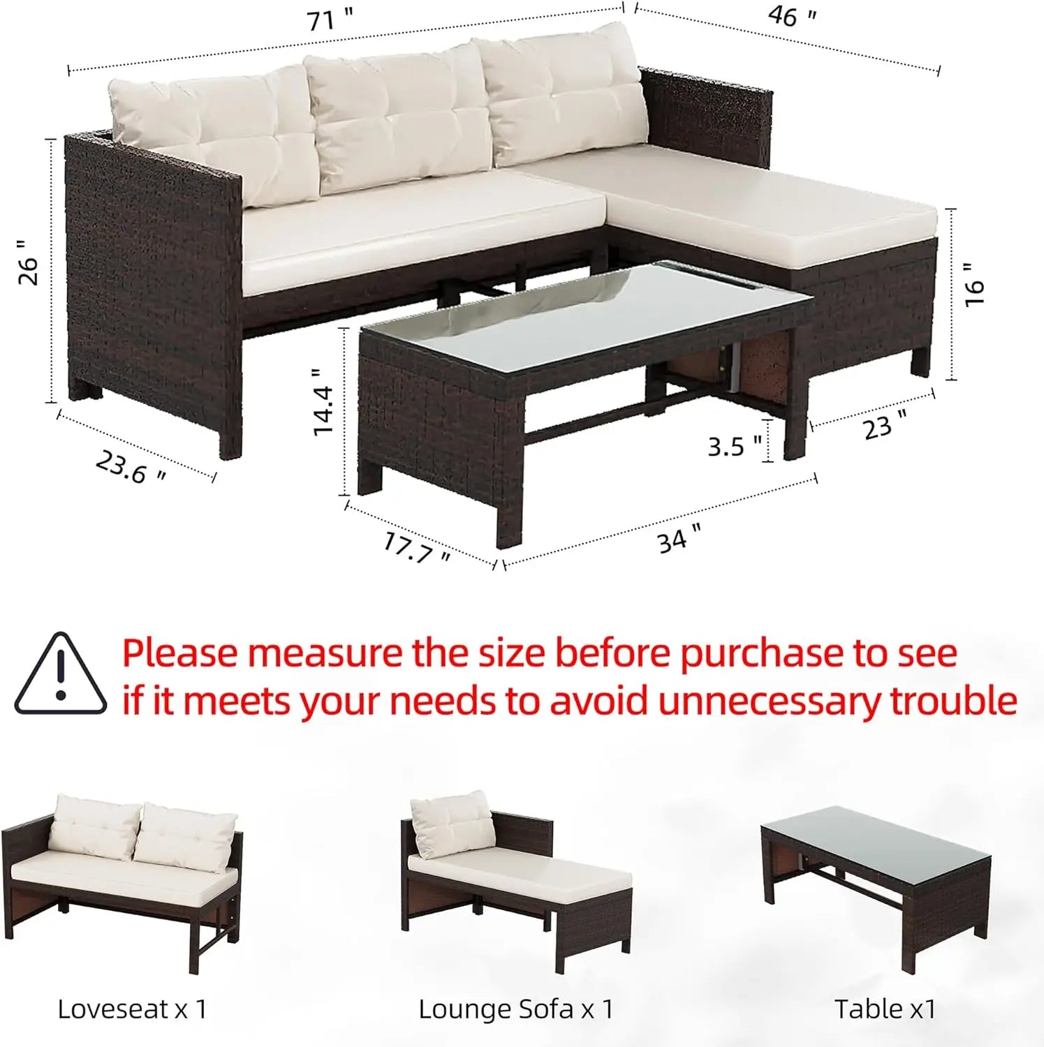 Shintenchi 3-Piece Wicker Patio Set – All-Weather Rattan Outdoor Sofa Set