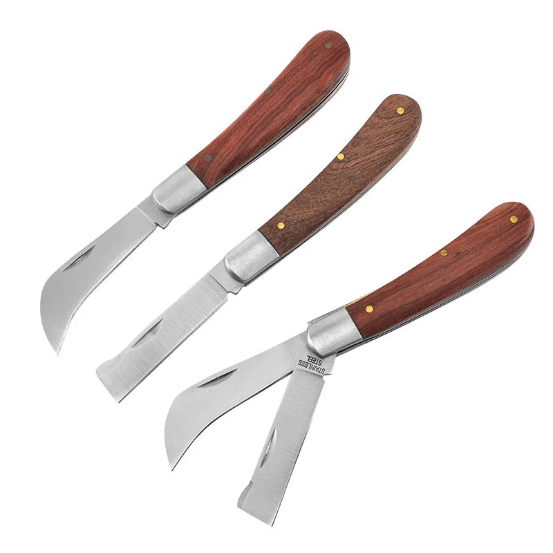 Folding Grafting Knife with Wooden Handle