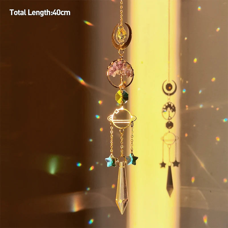 Tree of Life Agate Moon Suncatcher Crystal Pendant: