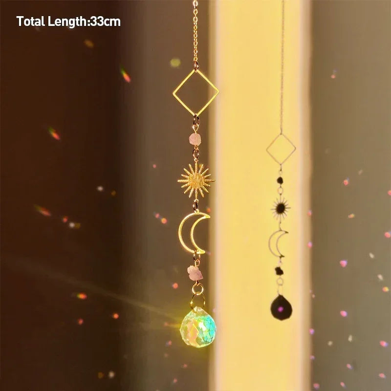 Tree of Life Agate Moon Suncatcher Crystal Pendant: