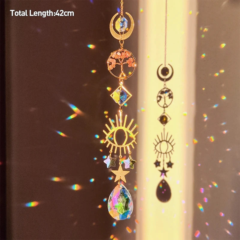 Tree of Life Agate Moon Suncatcher Crystal Pendant: