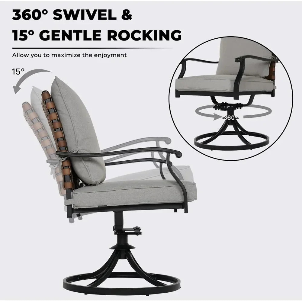 5-Piece Outdoor Dining Set – 4 Wicker Swivel Chairs & Square Woodgrain Table