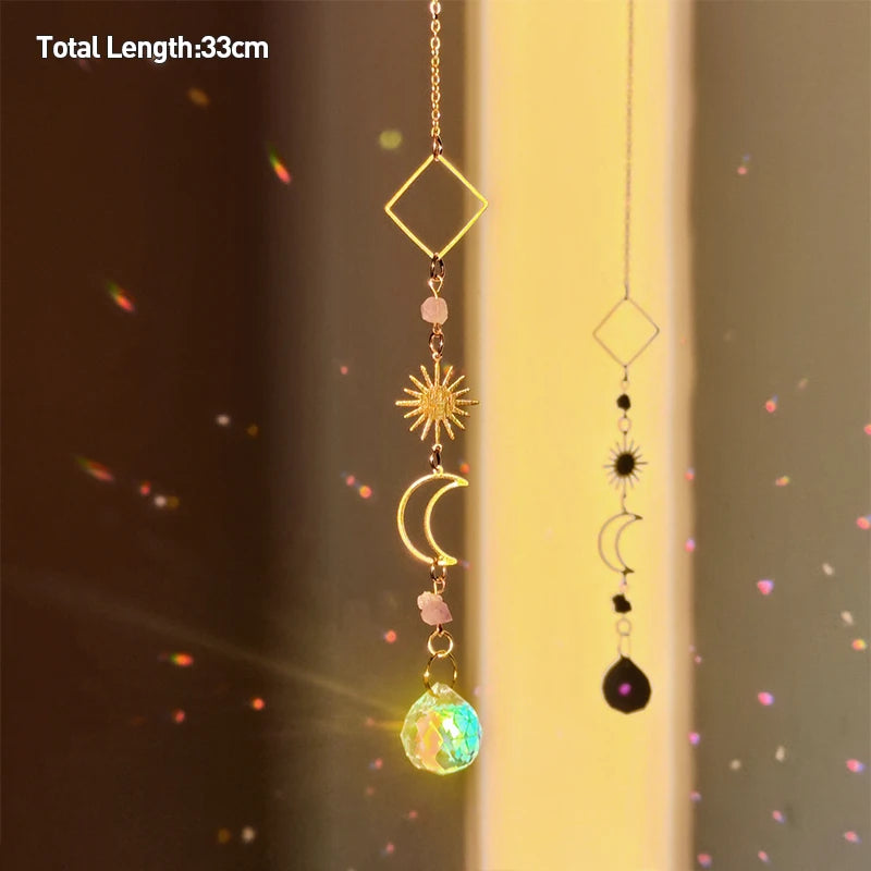 Tree of Life Agate Moon Suncatcher Crystal Pendant: