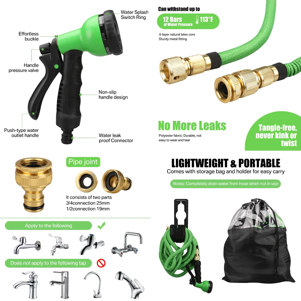 Expandable Garden Water Hose – High-Pressure PVC with Double Metal Connectors