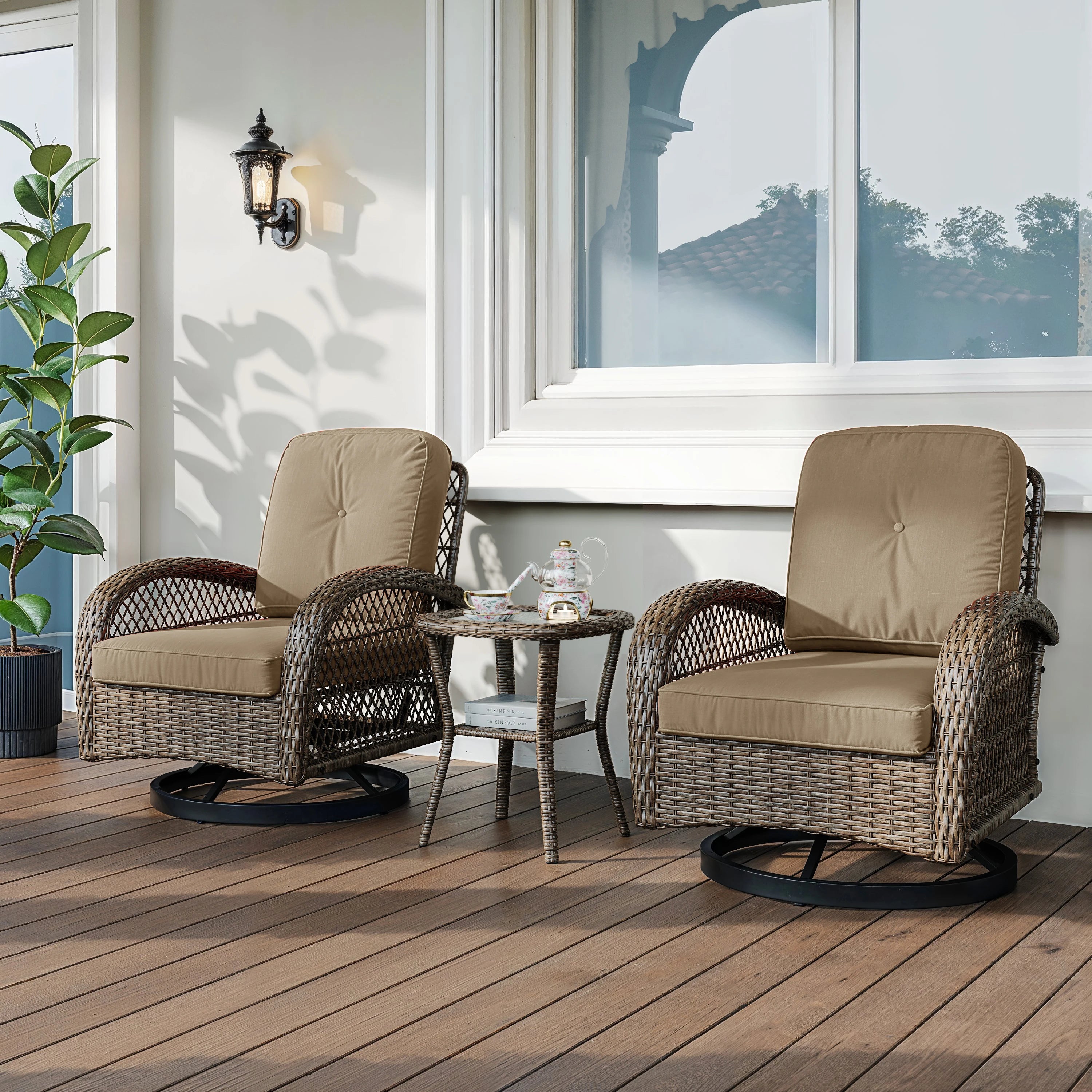 3-Piece Patio Furniture Set with Rotating Rocking Chairs: