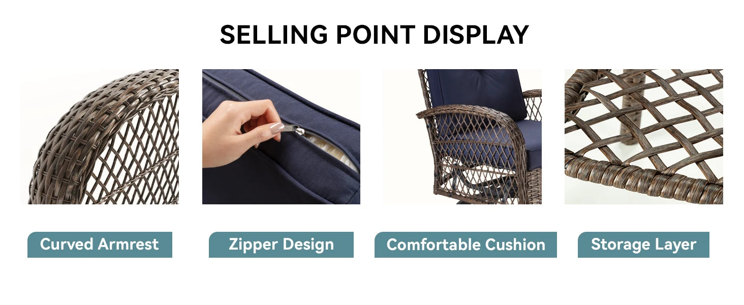 3-Piece Patio Furniture Set with Rotating Rocking Chairs: