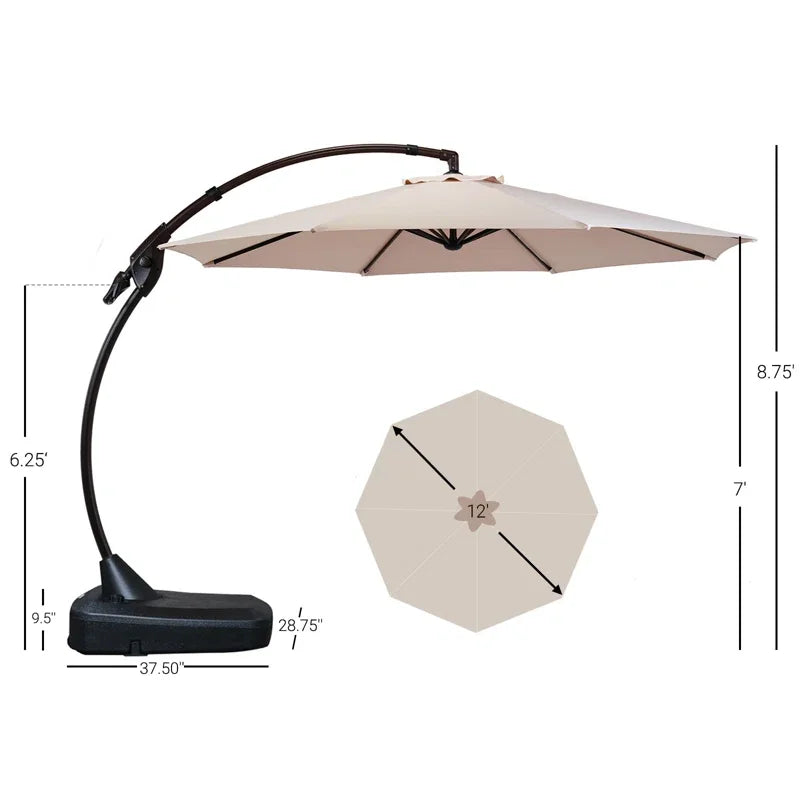 12FT Cantilever Patio Umbrella – Large Offset Round Umbrella with Base