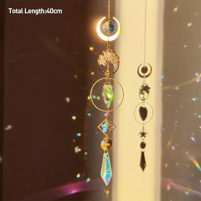 Tree of Life Agate Moon Suncatcher Crystal Pendant: