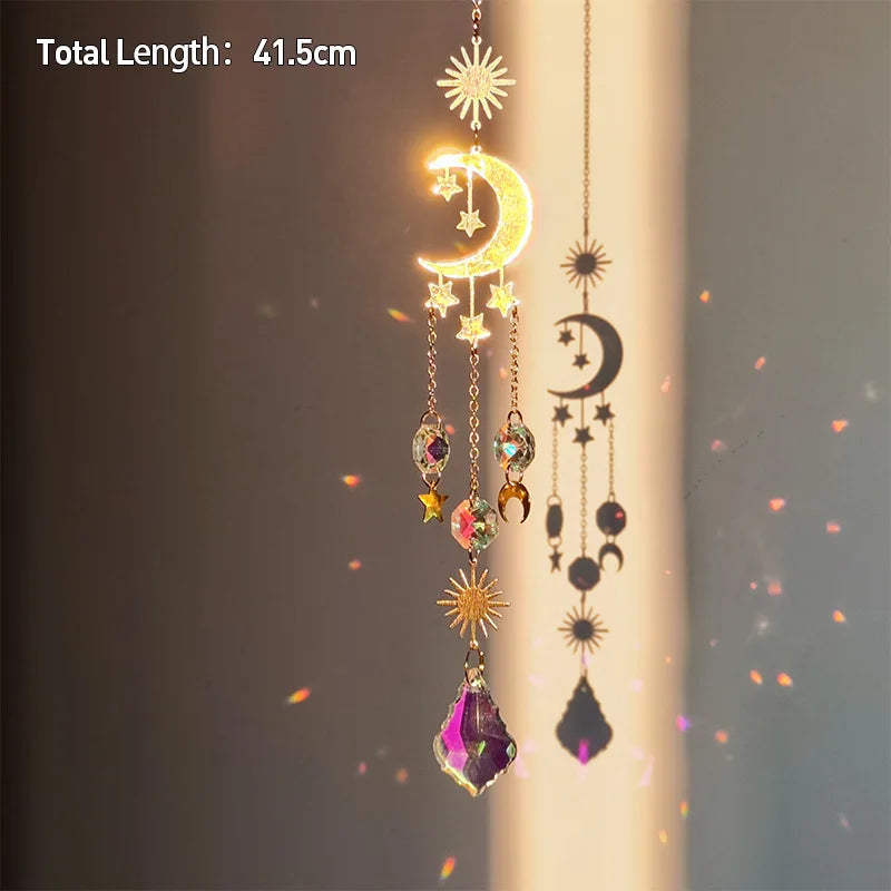 Tree of Life Agate Moon Suncatcher Crystal Pendant: