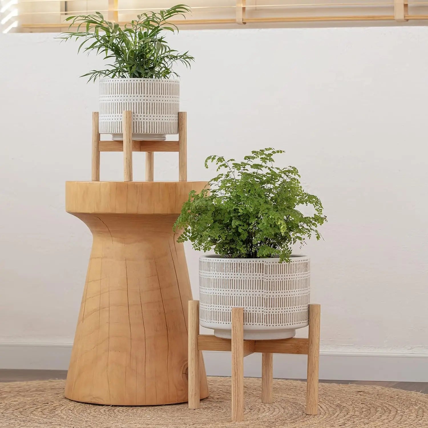Ceramic Plant Pot with Wood Stand