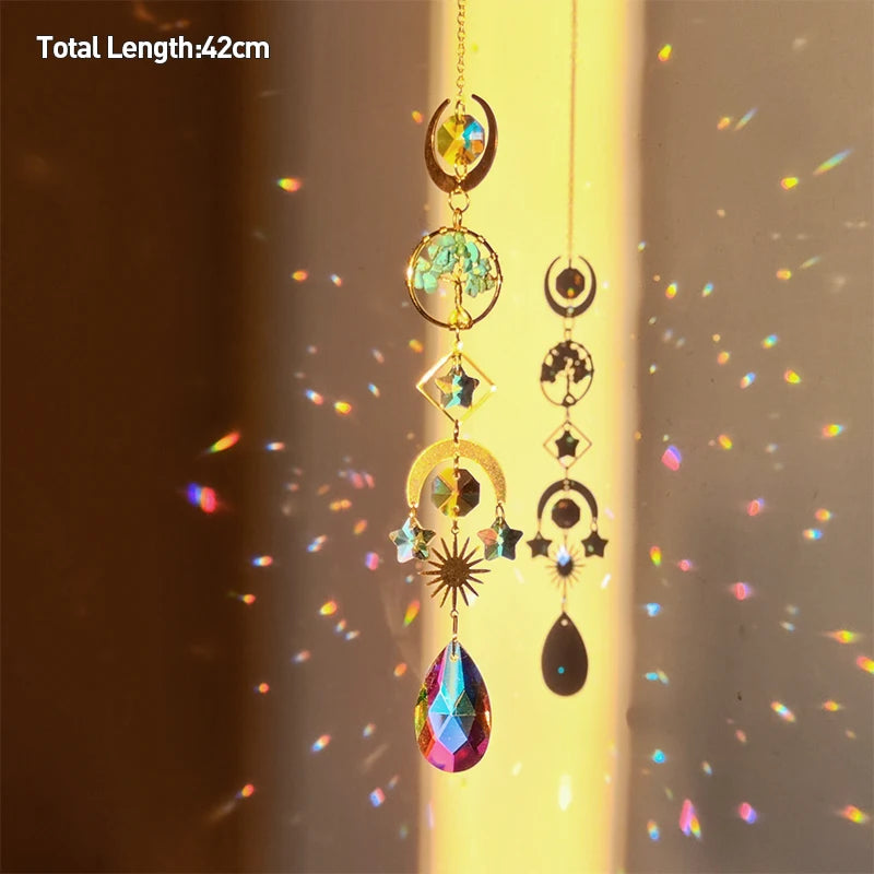 Tree of Life Agate Moon Suncatcher Crystal Pendant: