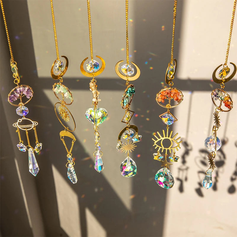 Tree of Life Agate Moon Suncatcher Crystal Pendant: