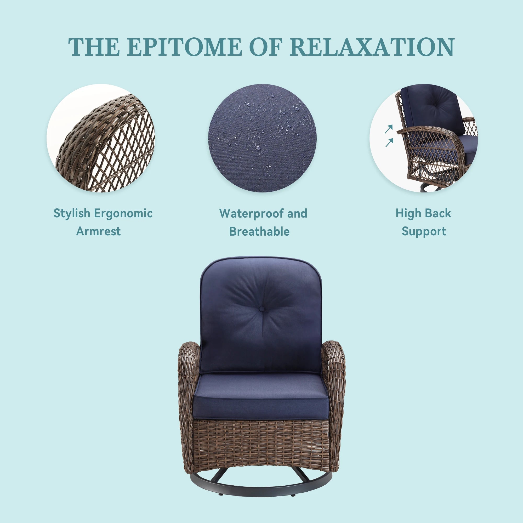 3-Piece Patio Furniture Set with Rotating Rocking Chairs: