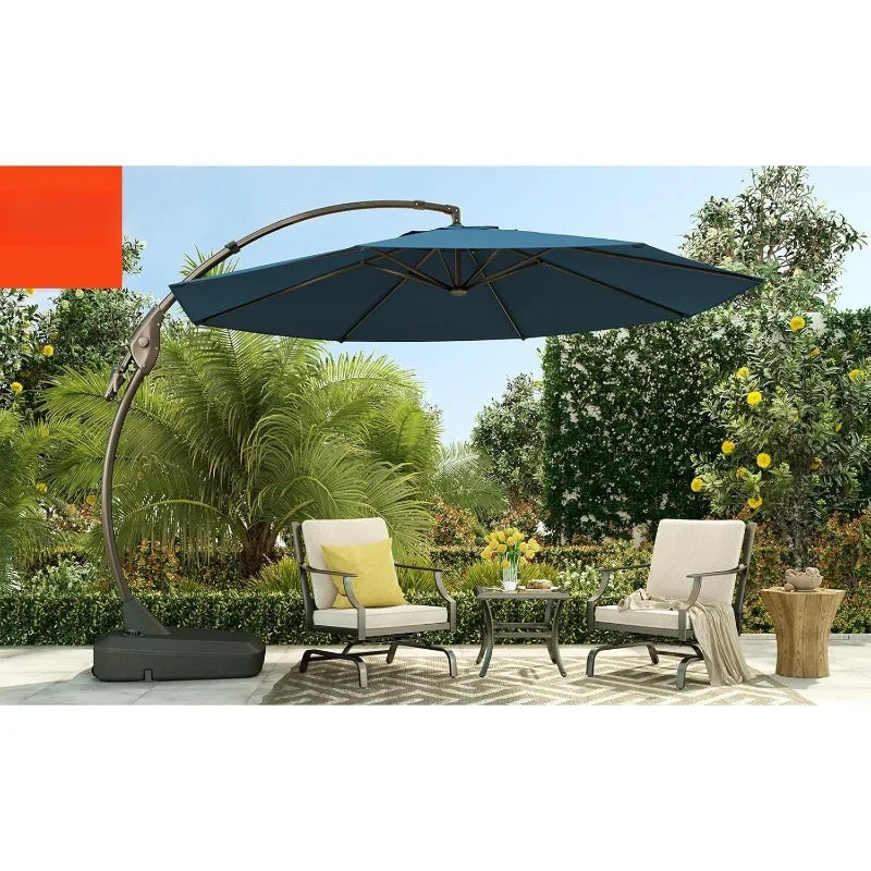 12FT Sunbrella Cantilever Umbrella – Offset Round Shade with Base & Tilt