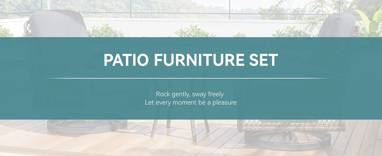 3-Piece Patio Furniture Set with Rotating Rocking Chairs: