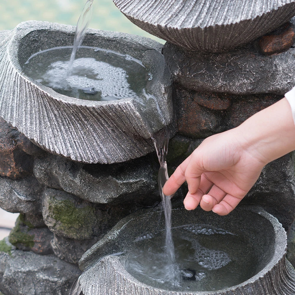 19x15x31.5" 4-Tier Rock Bowl Water Fountain
