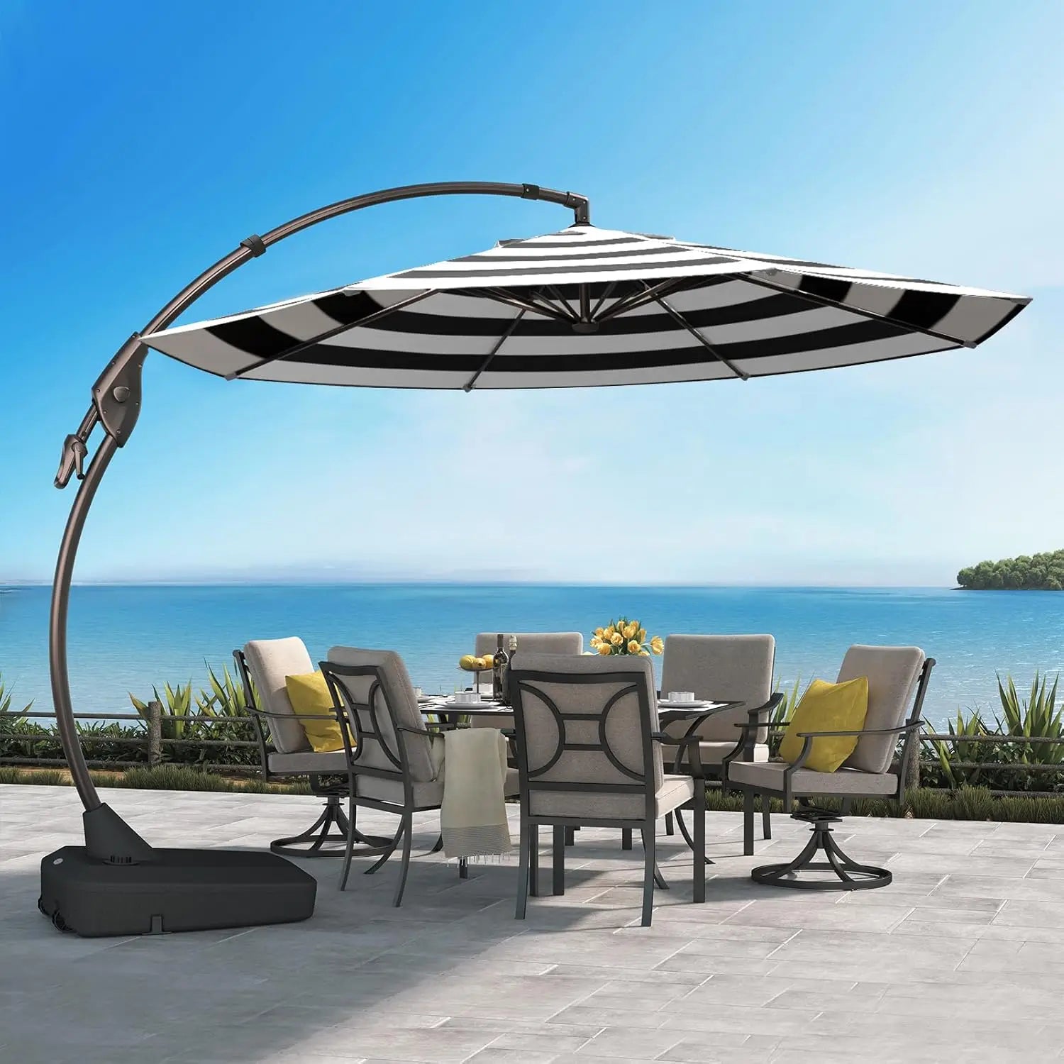 12FT Cantilever Patio Umbrella – Large Offset Round Umbrella with Base