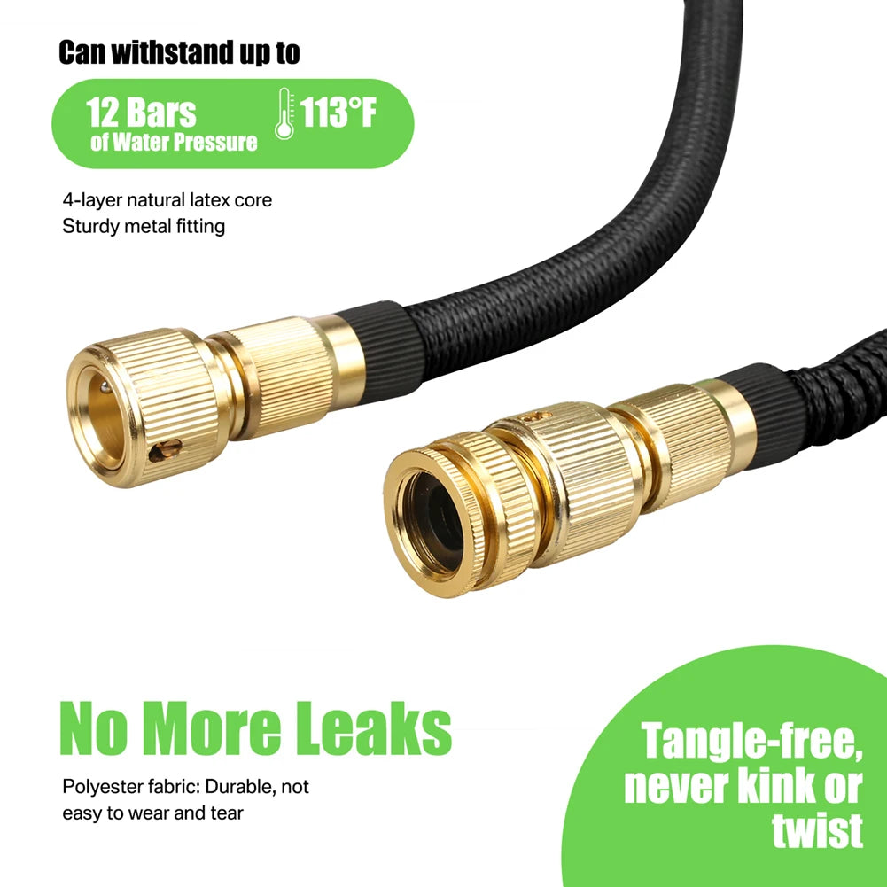Expandable Garden Water Hose – High-Pressure PVC with Double Metal Connectors