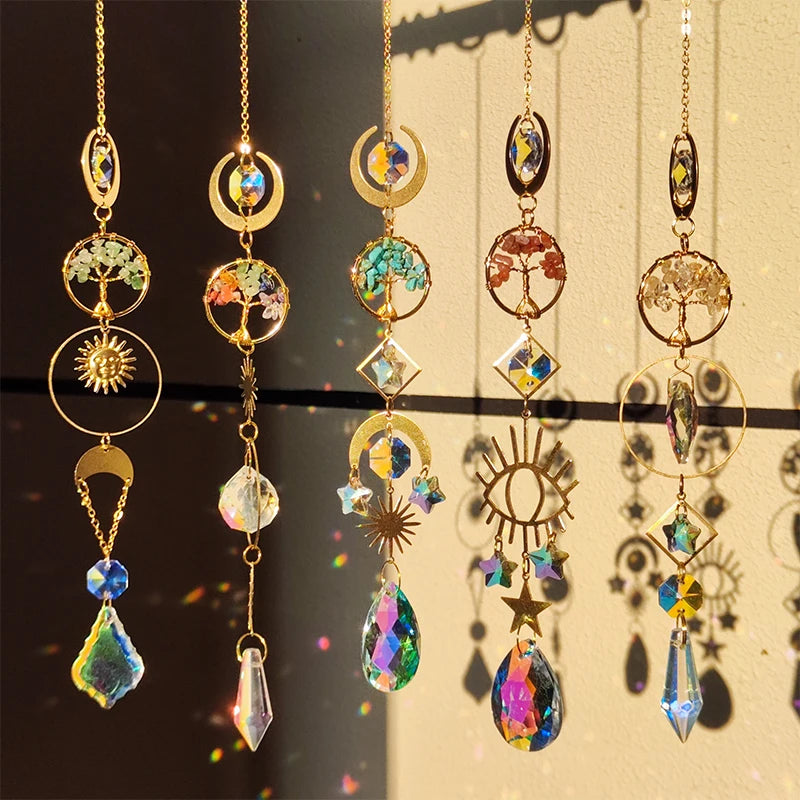 Tree of Life Agate Moon Suncatcher Crystal Pendant: