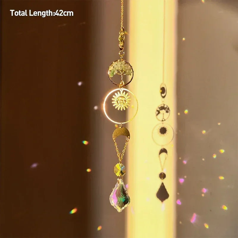 Tree of Life Agate Moon Suncatcher Crystal Pendant: